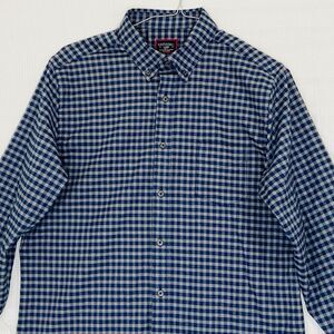 UNTUCKit Flannel Button Up Shirt  Large Blue Plaid Long Sleeve Cotton Stretch